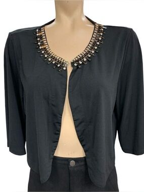 Haani Black Open-Front Jacket with Gold and Black Beaded Neckline Size L